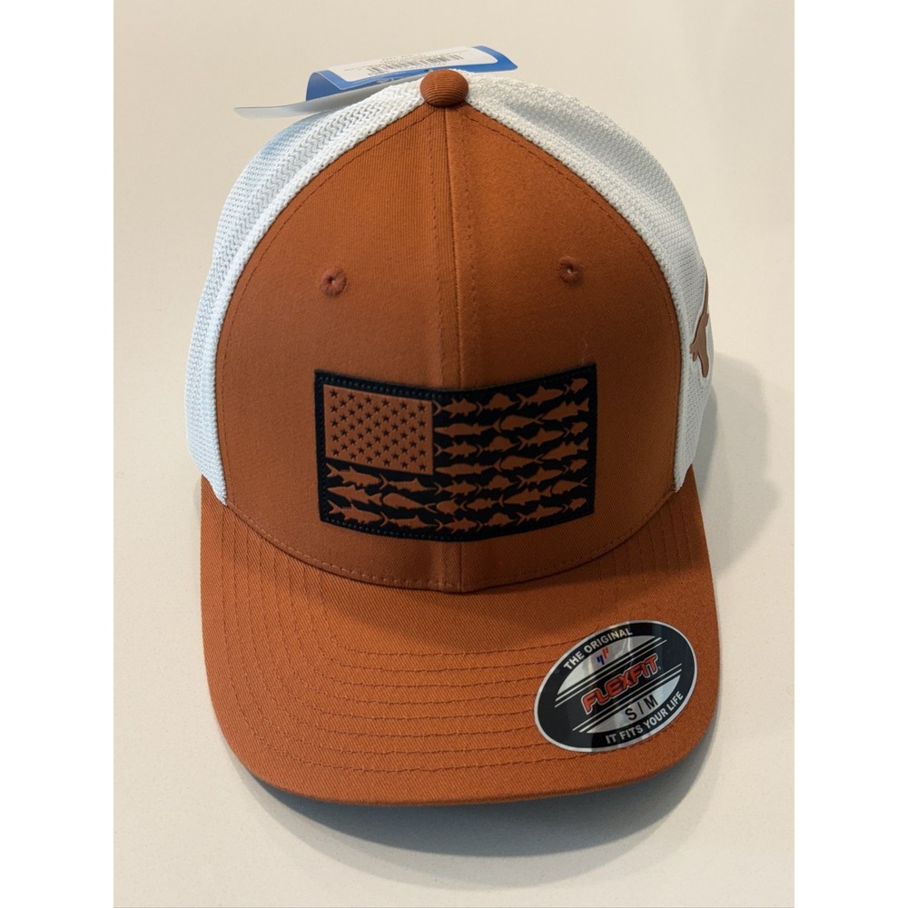 Columbia PFG Mesh Fish Flag Ball Cap Orange White Unisex S/M Baseball Hat